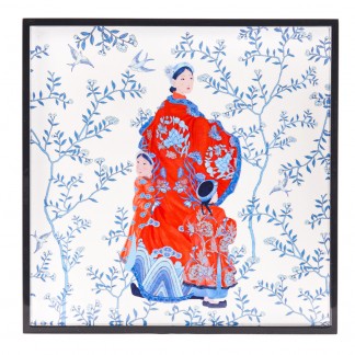 Square lacquer tray with the woman  25.5x25.5 cm